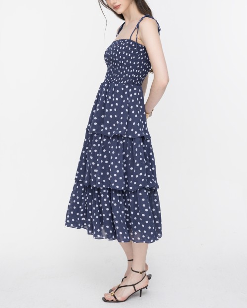 SIXDO Polka Dot Spaghetti Strap Maxi Chiffon Dress